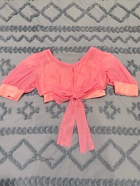 Kelle Pink Tie-Front Sheer Crop Top Child Large